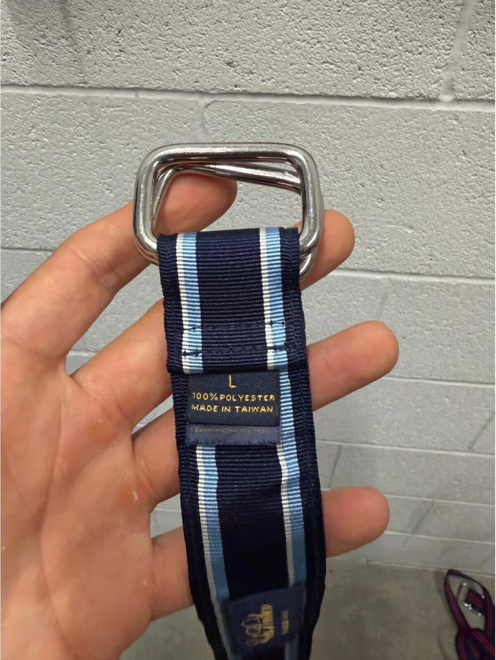 Brooks Brothers Ribbon Belt Mens L Blue White Navy Repp Stripe Grosgrain Casual